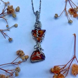 Handcrafted Double Amber Sterling Silver Pendant